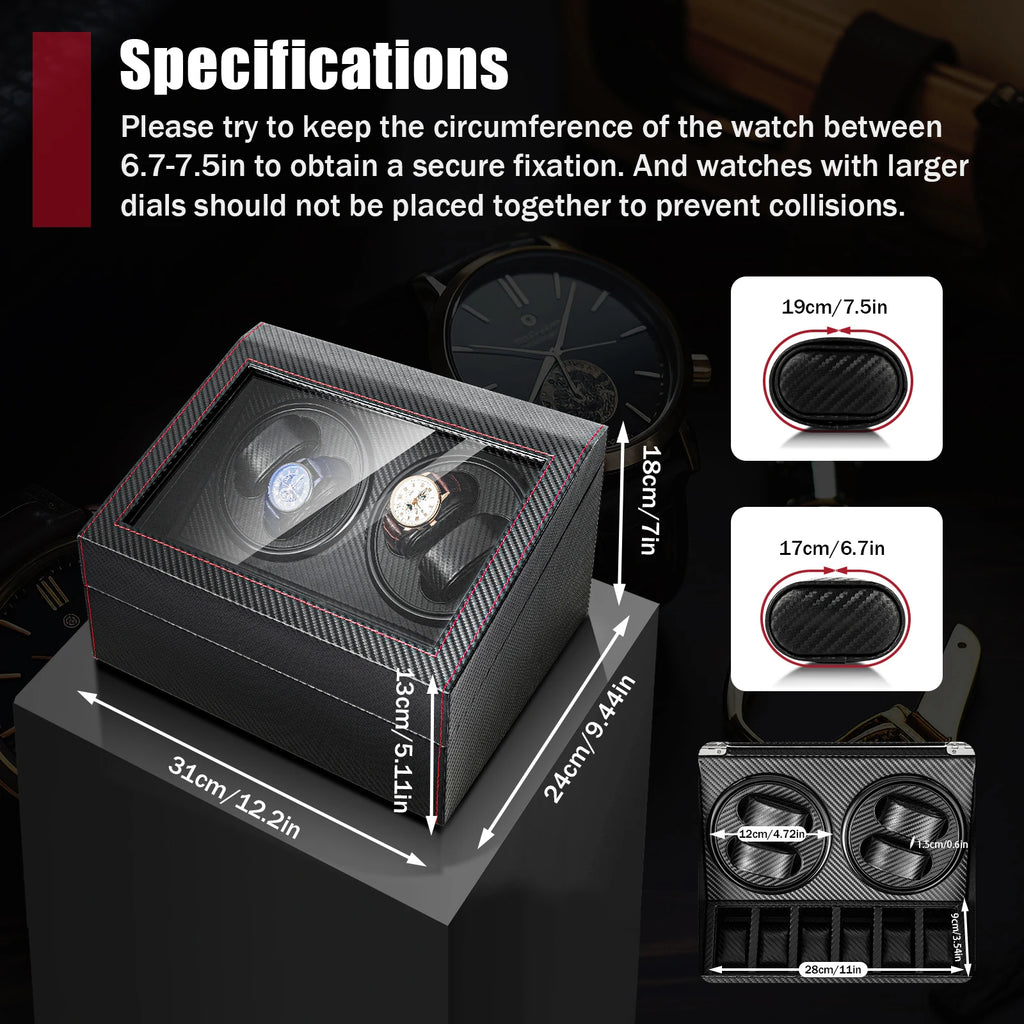 4+6 Watch Watch Winder Box with Dual Electric Turntables Auto Rotation Display Case Storage Dustproof Glass Cover Storage Case