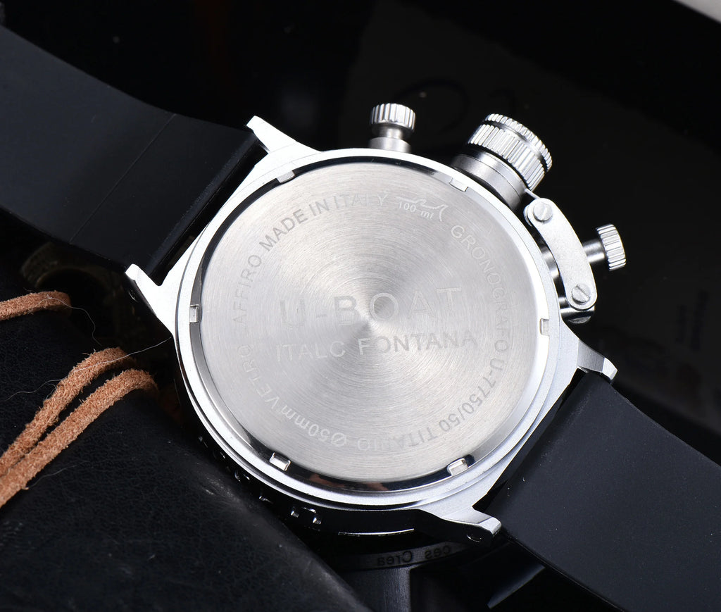 U-Boat Classico 1001 Style Men's Watch Big Dial Stainless Steel Case Rubber Band Luminous Waterproof 1001M Sports Wristwatch