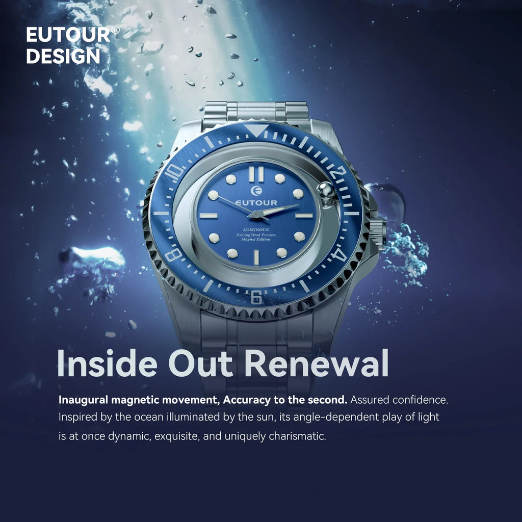 EUTOUR Unisex Magnetic Bead Analog Watch with Stainless Steel Strap And Unique Pointer Design Men's Magnetic Watch