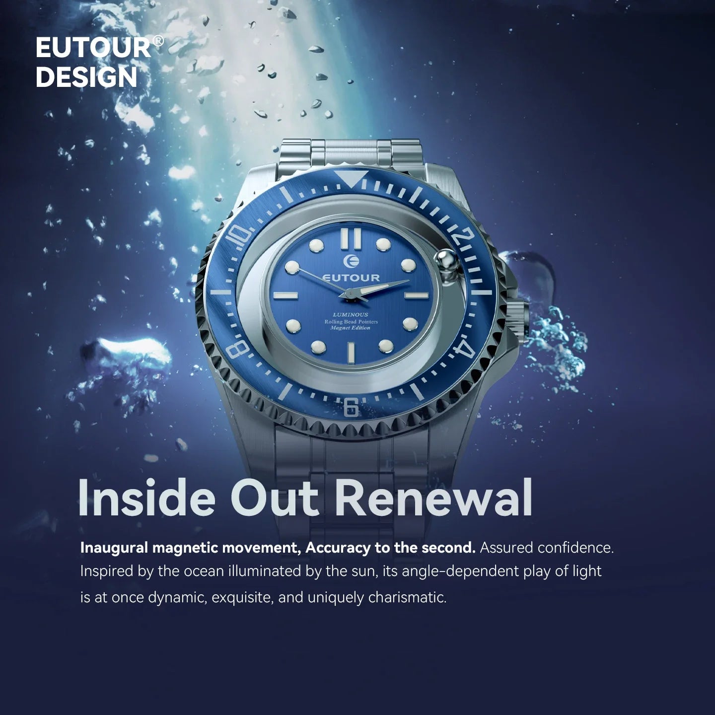 EUTOUR Unisex Magnetic Bead Analog Watch with Stainless Steel Strap And Unique Pointer Design Men's Magnetic Watch