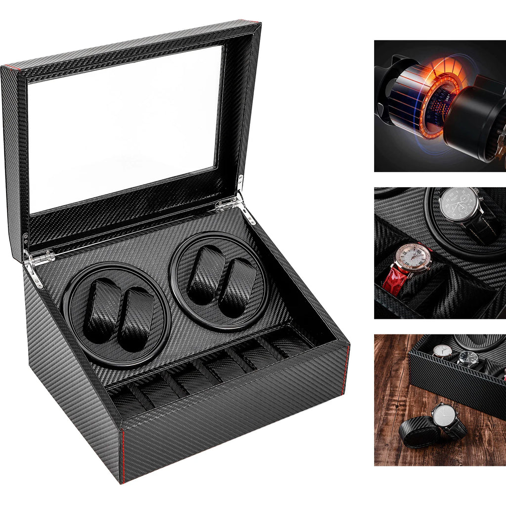 4+6 Watch Watch Winder Box with Dual Electric Turntables Auto Rotation Display Case Storage Dustproof Glass Cover Storage Case