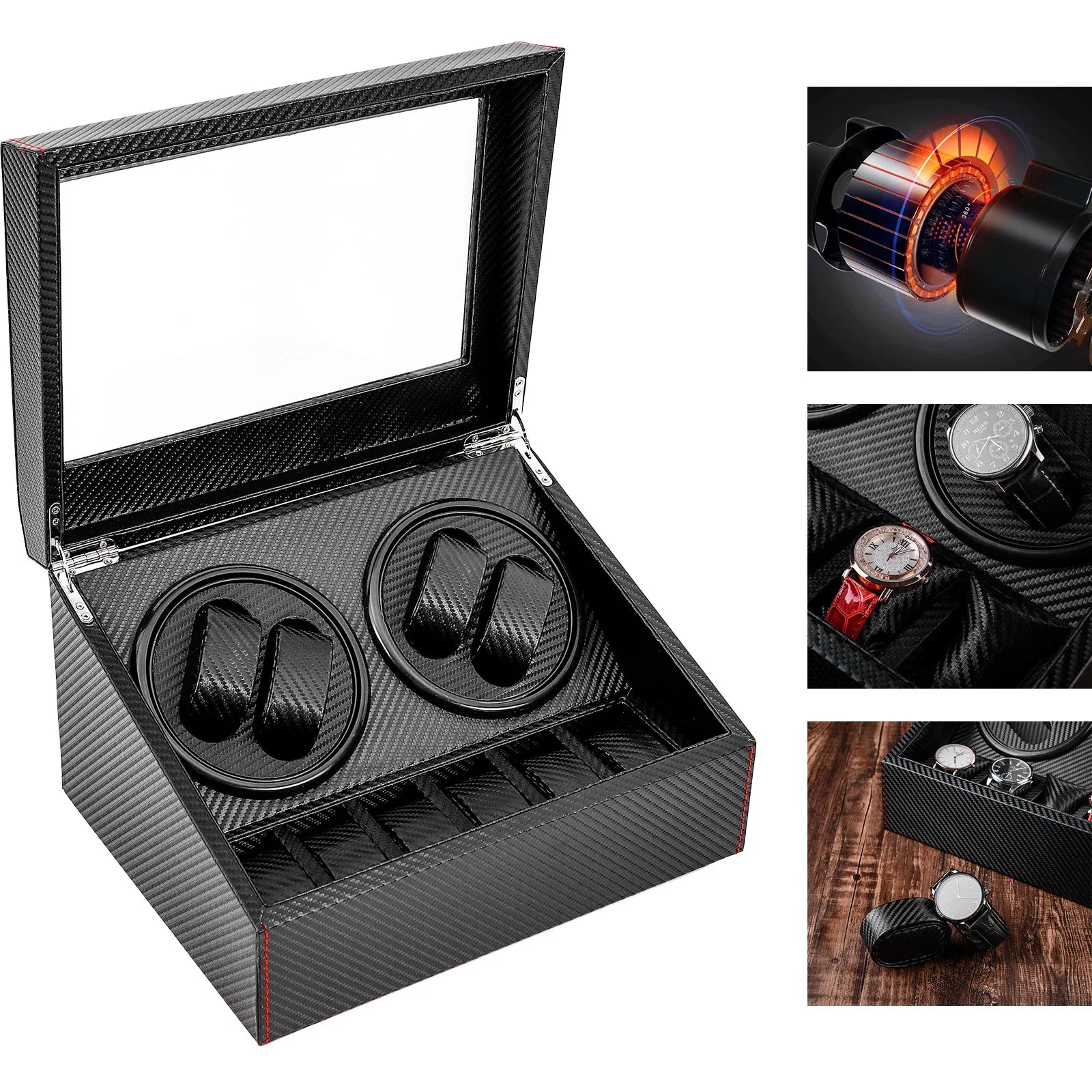 4+6 Watch Watch Winder Box with Dual Electric Turntables Auto Rotation Display Case Storage Dustproof Glass Cover Storage Case