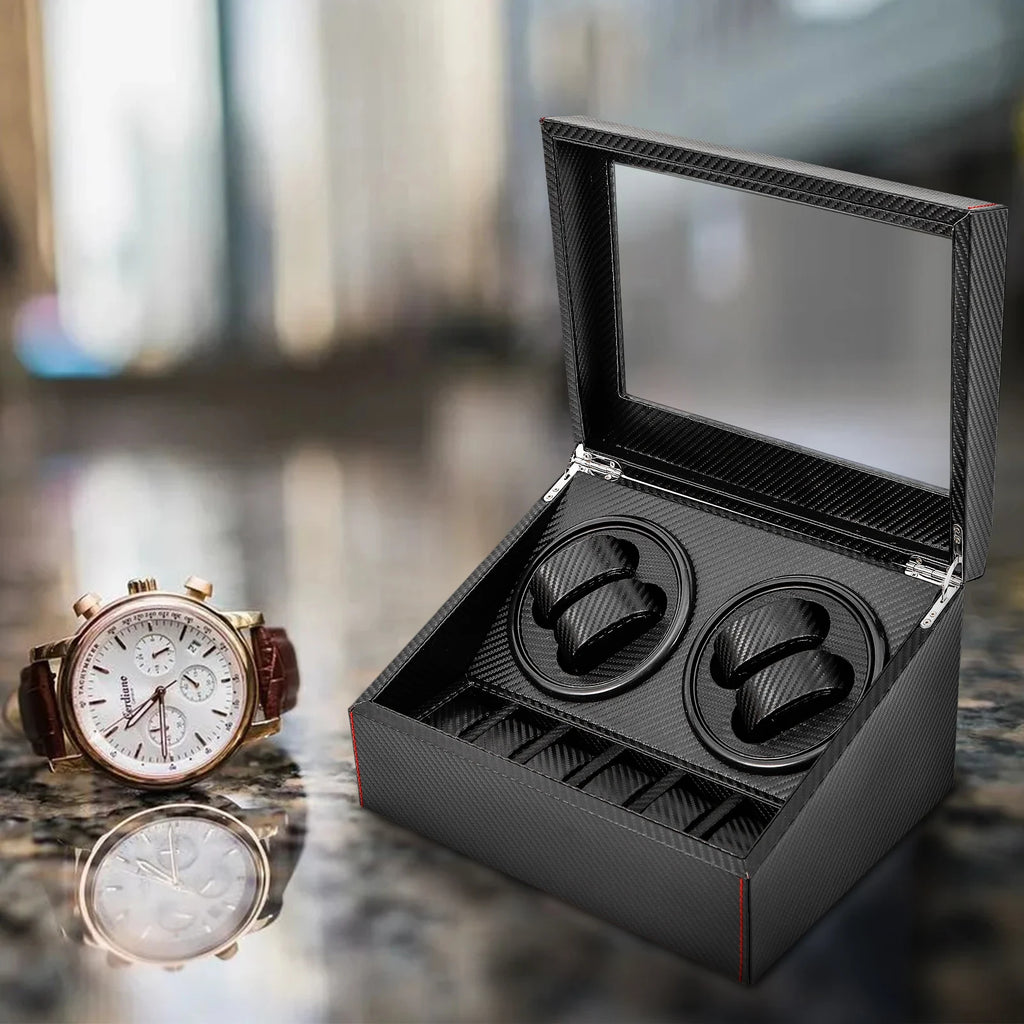 4+6 Watch Watch Winder Box with Dual Electric Turntables Auto Rotation Display Case Storage Dustproof Glass Cover Storage Case