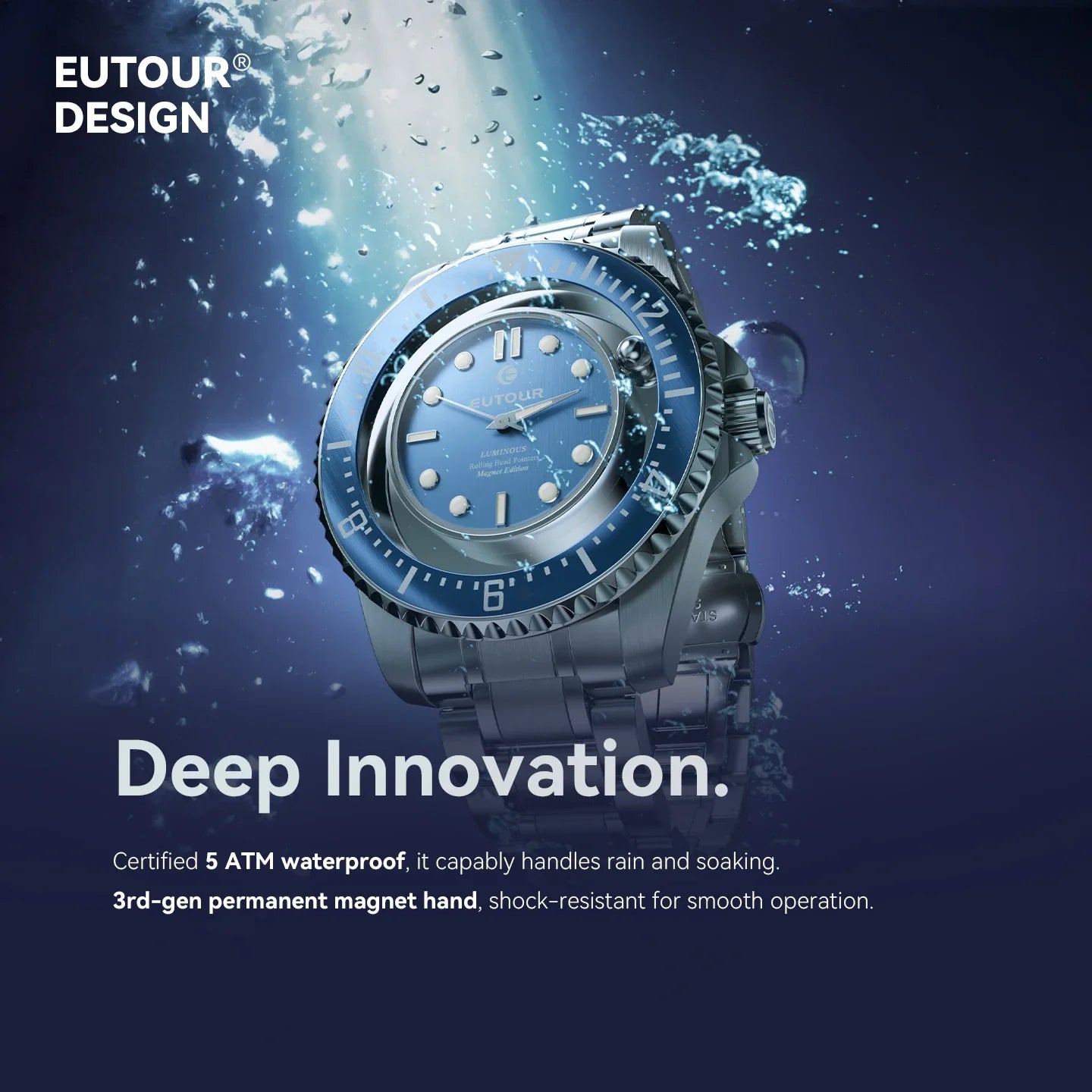 EUTOUR Unisex Magnetic Bead Analog Watch with Stainless Steel Strap And Unique Pointer Design Men's Magnetic Watch