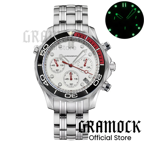 Gramock 41mm Men's Fashion VK63 Chronograph Wristwatch Sapphire Glass Luminous Dial Hands Ceramic Bezel Steel Dive Watch For Men