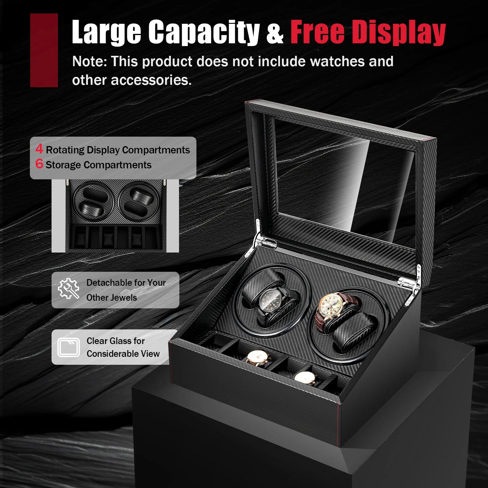 4+6 Watch Watch Winder Box with Dual Electric Turntables Auto Rotation Display Case Storage Dustproof Glass Cover Storage Case