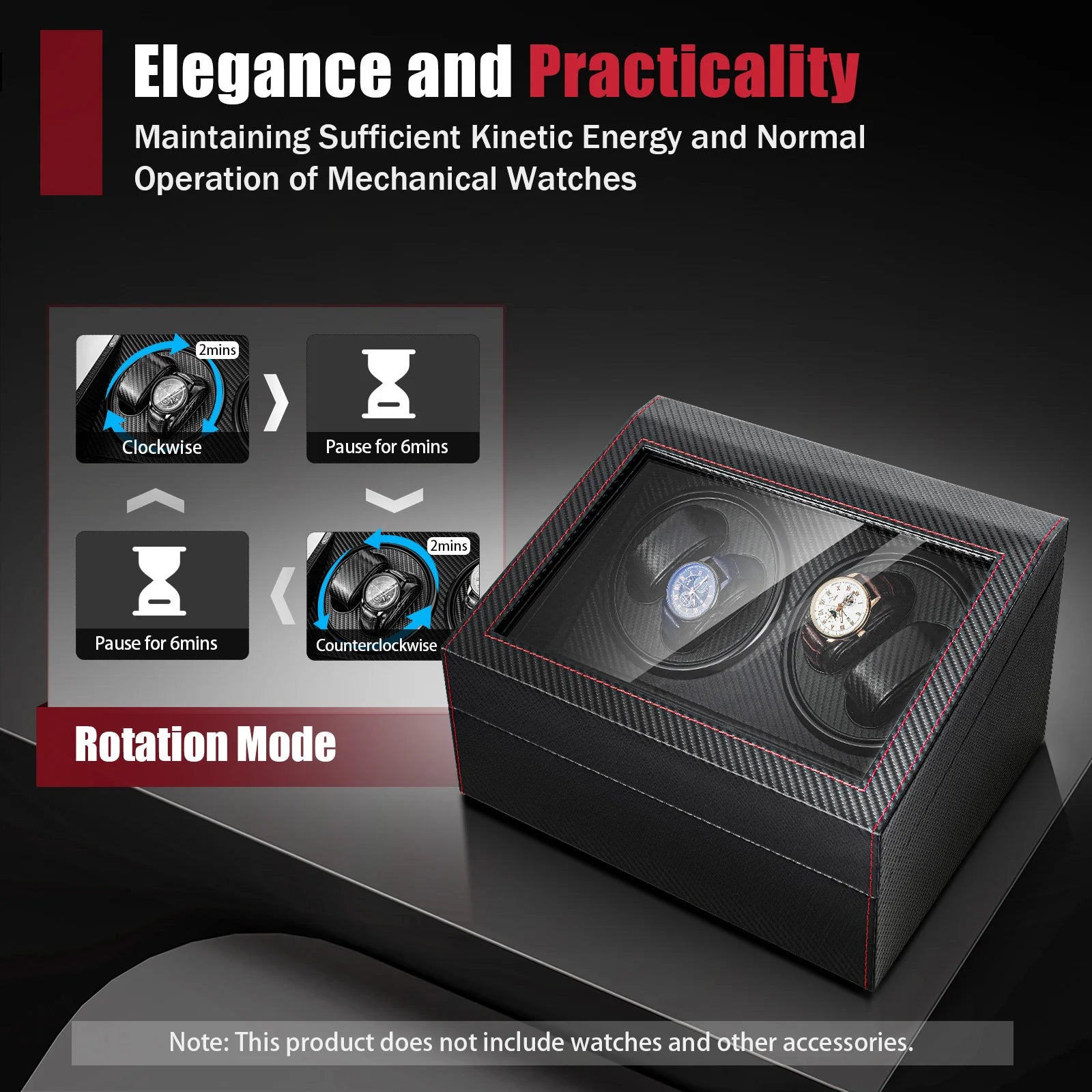 4+6 Watch Watch Winder Box with Dual Electric Turntables Auto Rotation Display Case Storage Dustproof Glass Cover Storage Case