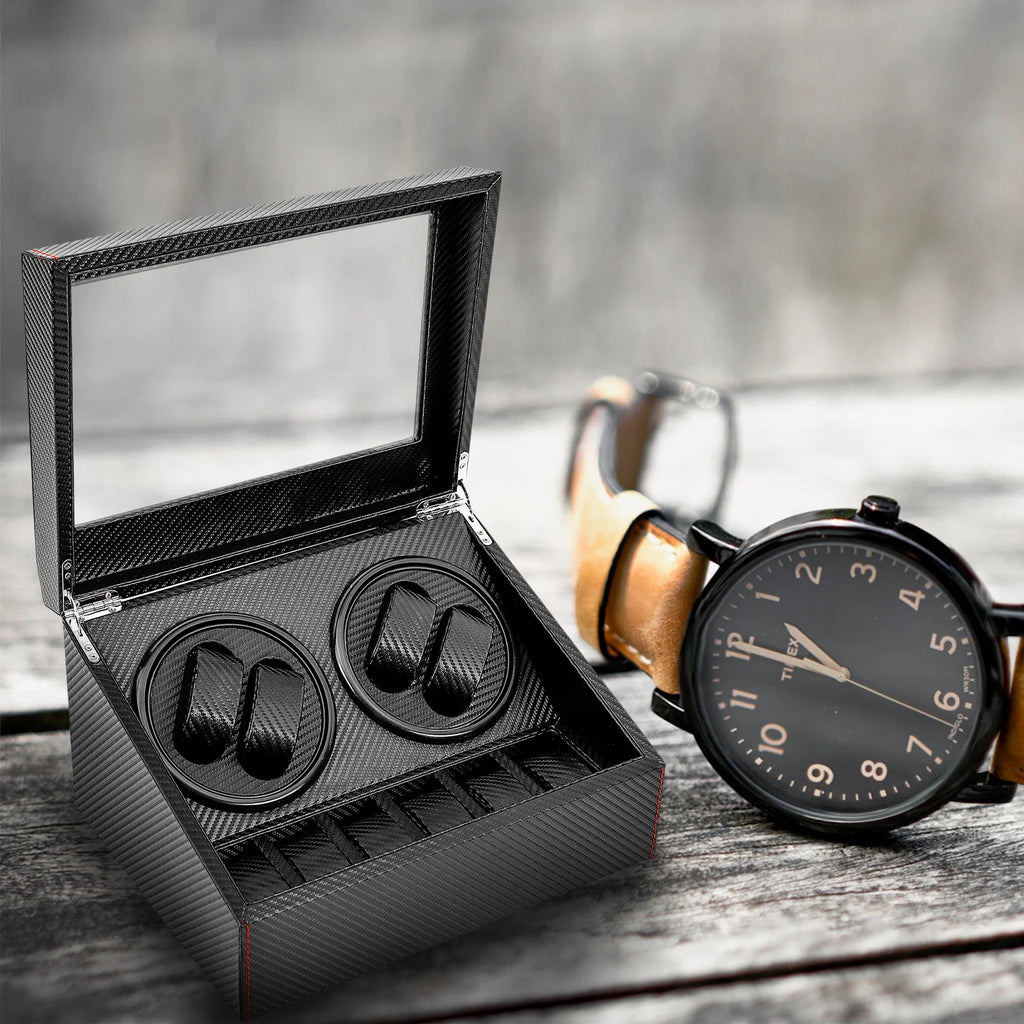 4+6 Watch Watch Winder Box with Dual Electric Turntables Auto Rotation Display Case Storage Dustproof Glass Cover Storage Case